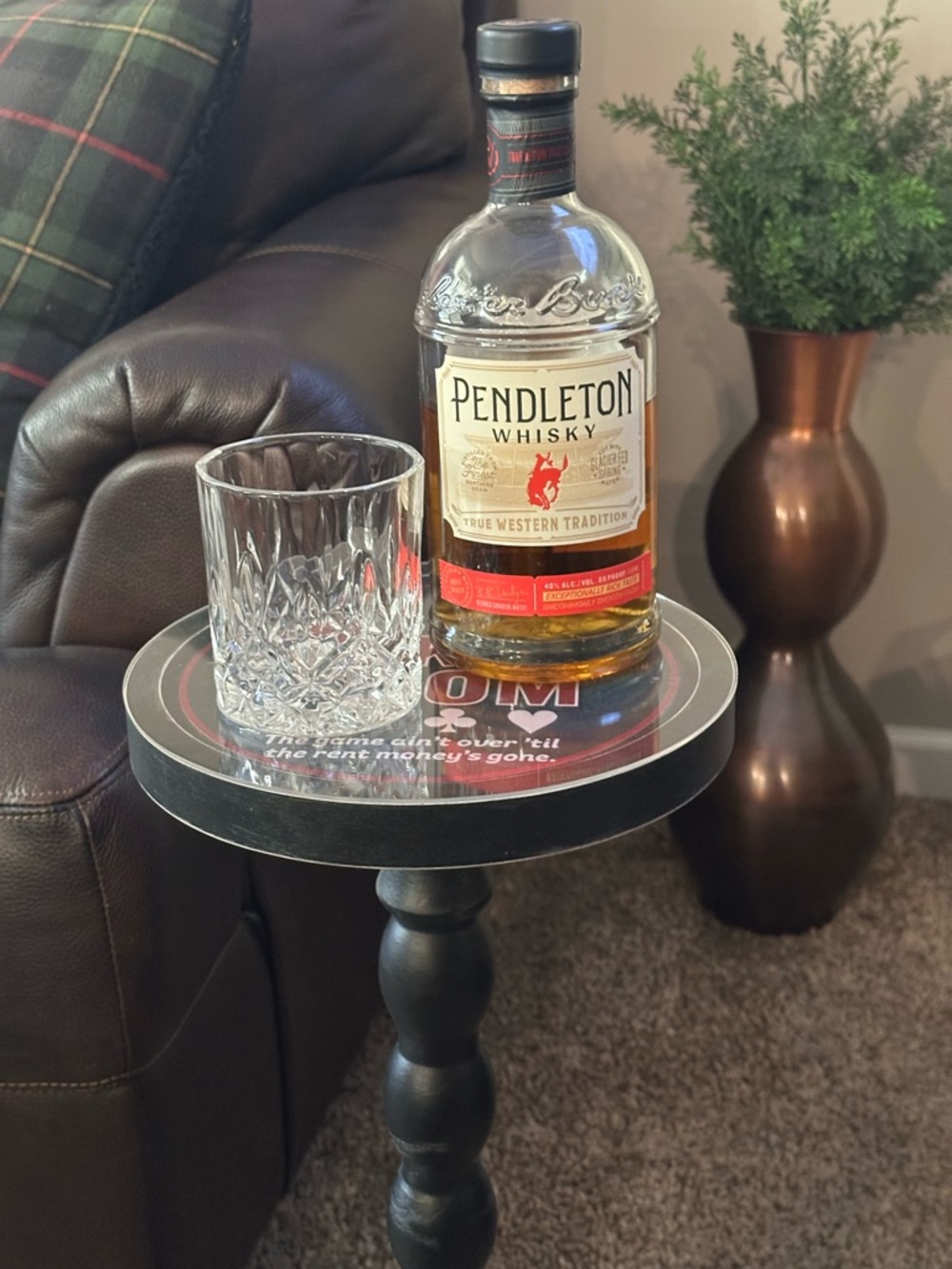 Poker Room Drink Table | Rustic Wooden Martini Table